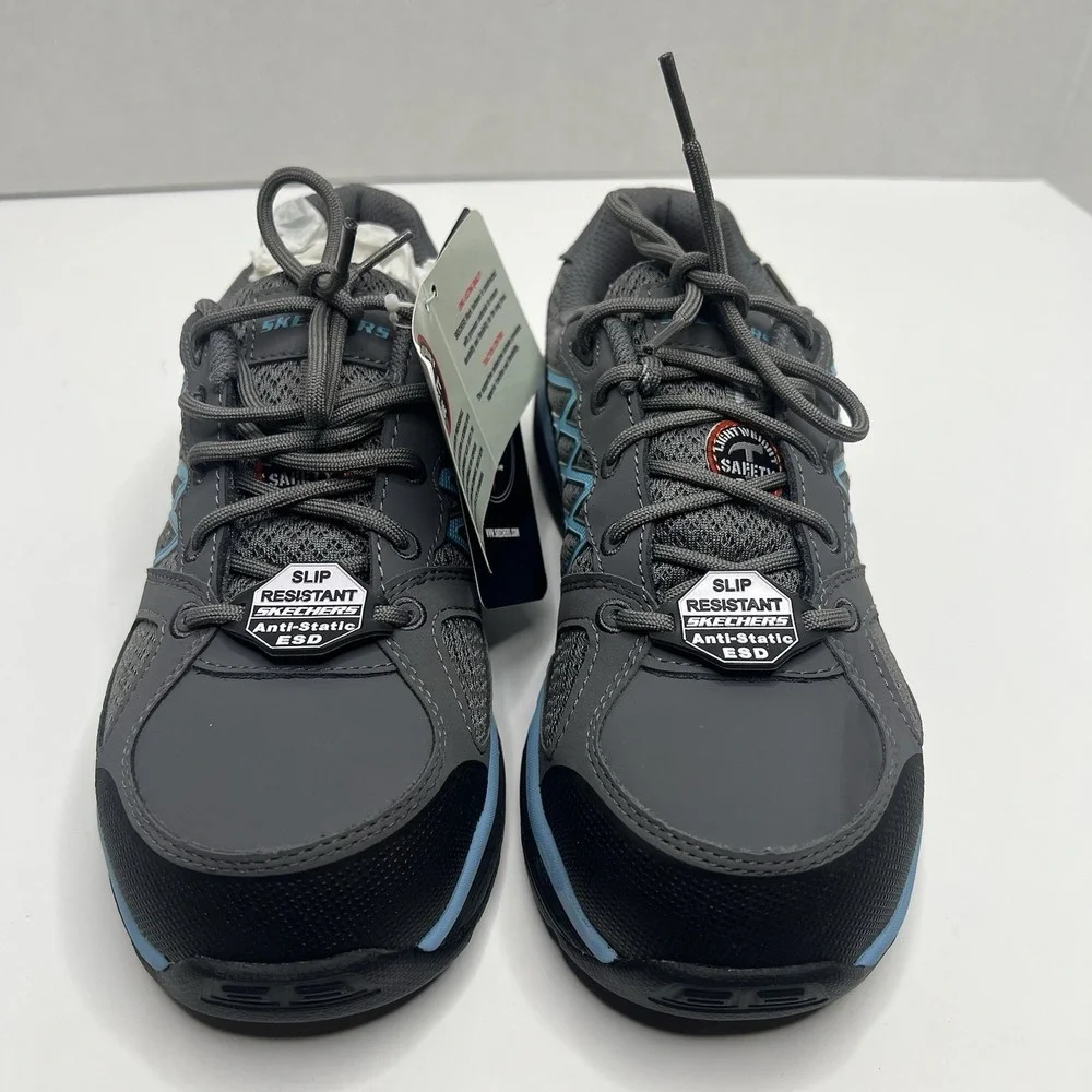 Skechers Work Conroe Kriel Women's 7 Steel Toe Slip Resistant Gray Blue New